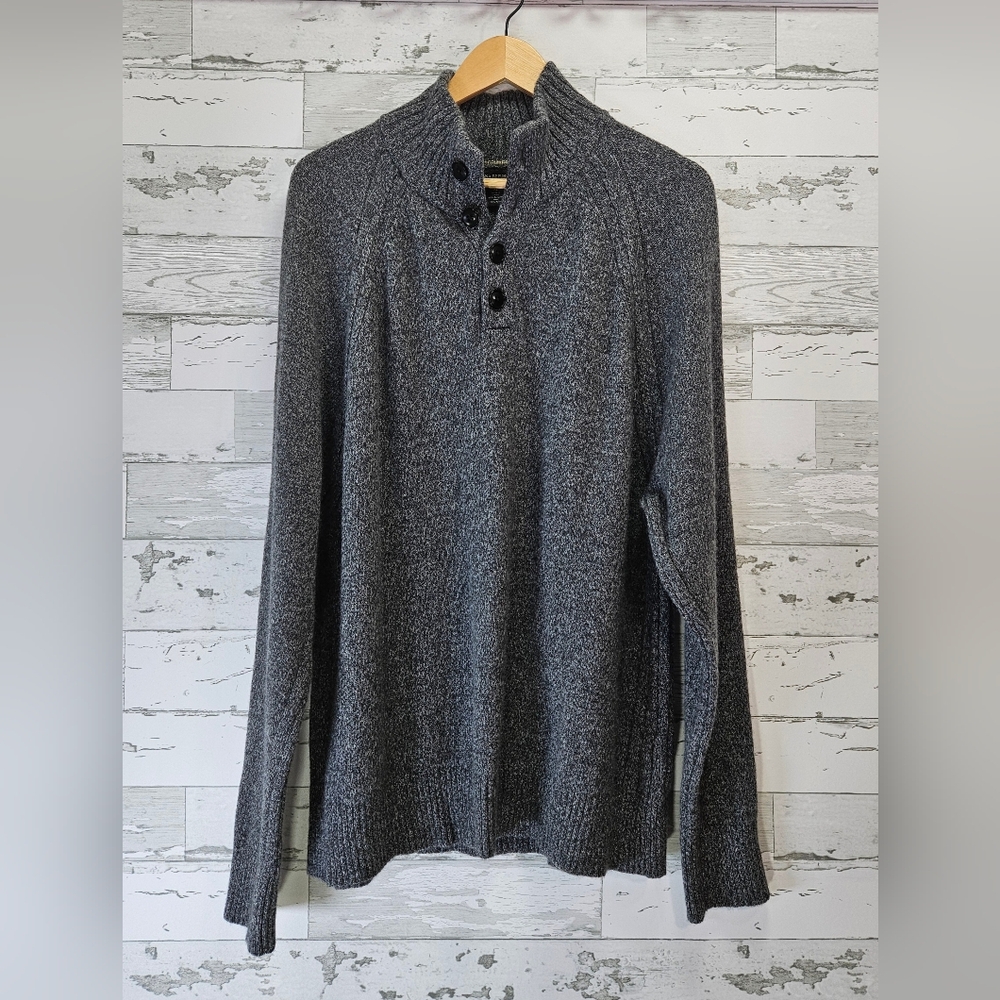 Banana Republic Mens XL Recycled Wool Blend Mock Neck Button Sweater Gray Marl